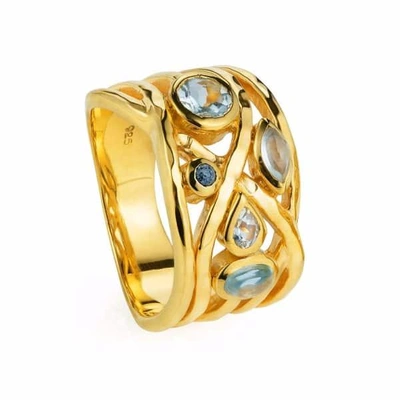 Neola Gold Ring With Aquamarine, Blue Topaz & Lapis Lazuli Gemstones Liana