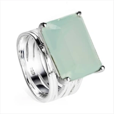 Neola Sterling Silver Cocktail Ring Aqua Chalcedony Gemstone Pietra