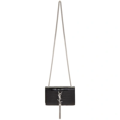 Saint Laurent Black Croc Medium Kate Tassel Chain Bag