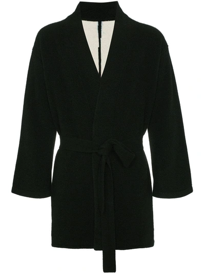 The Elder Statesman Short Ray Intarsia Belted Dressing Gown In Black