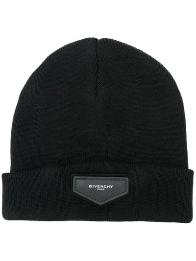 Givenchy Logo Plaque Beanie In Black