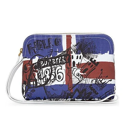 Burberry Large Zip-top Doodle Print Coated Canvas Pouch In Red/blue