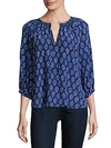 REBECCA TAYLOR Floral Splitneck Silk Top,0400096806106