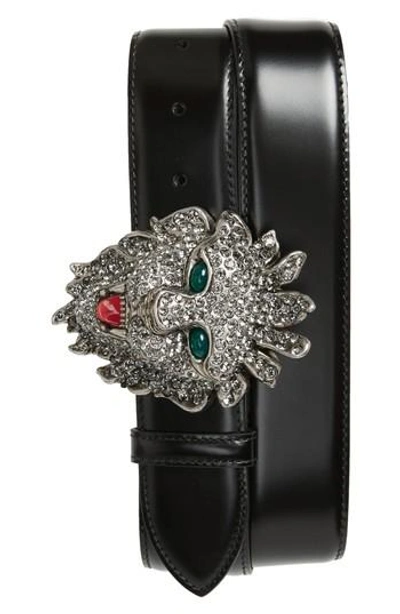 Gucci Leather Belt With Lion Head Buckle In Black
