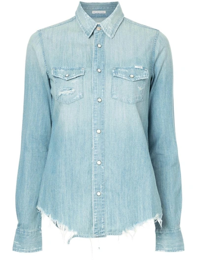 Mother Woman Distressed Chambray Shirt Light Denim In Blue