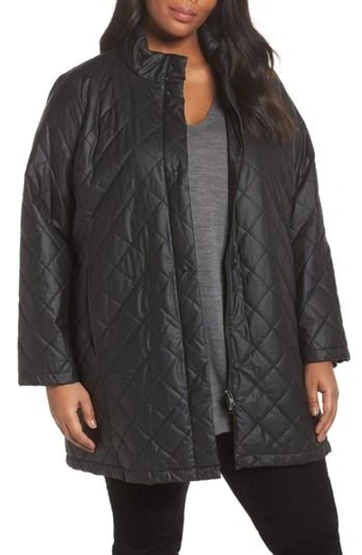 Eileen Fisher Stand-collar Quilted Jacket In Black