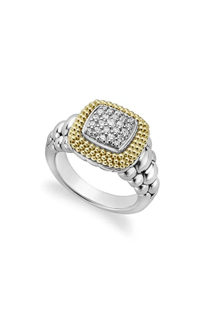 Lagos 18k Gold And Sterling Silver Diamond Lux Square Ring In White/silver