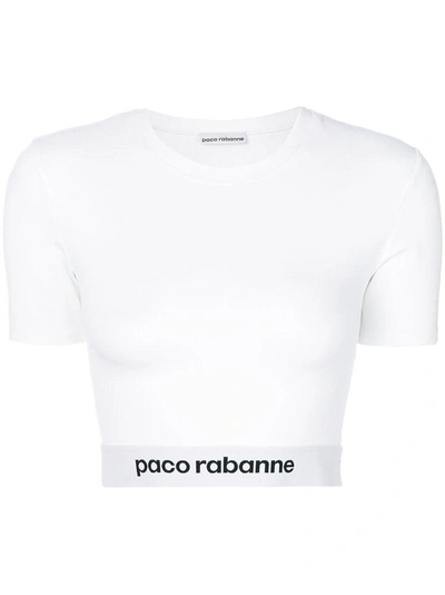 Rabanne 短款logo印花上衣 In White