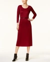 CALVIN KLEIN BELTED SPARKLE RIBBED MIDI SWEATER DRESS