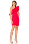 HALSTON HERITAGE One Shoulder Dress With Flounce,SFT152329