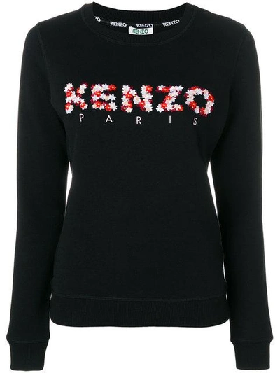 Kenzo Classic Crewneck Floral-logo Sweatshirt In Black