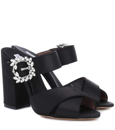 Tabitha Simmons Reyner Buckle-embellished Silk-satin Sandals In Black