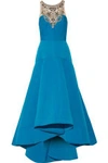 MARCHESA NOTTE WOMAN EMBELLISHED TULLE AND CADY FLARED GOWN TEAL,US 1914431940991962
