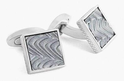 Tateossian Titanium Wave Pattern Cufflinks In Silver
