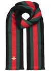GUCCI BLACK BEE-EMBROIDERED WOOL BLEND SCARF