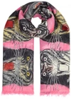 Gucci Tiger Face Print Silk Scarf In Pink