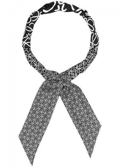 Loewe Black Logo-print Silk Scarf In Grey