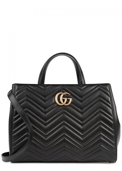 Gucci Gg Marmont 绗缝中号皮革手提包 In Black
