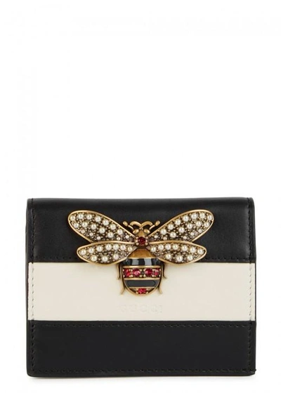 Gucci Queen Margaret Leather Card Case In Black And White