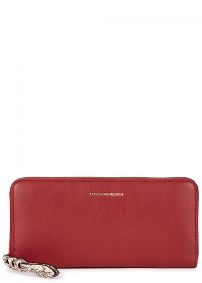Alexander Mcqueen Red Leather Wallet In Burgundy