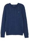 POLO RALPH LAUREN BLUE CABLE-KNIT COTTON JUMPER