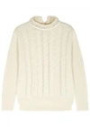 PINKO CREAM CABLE-KNIT WOOL BLEND JUMPER