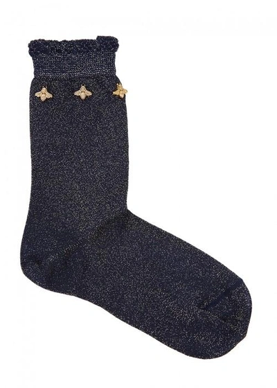 Pierre Mantoux Velia Bee-embellished Jersey Socks In Navy