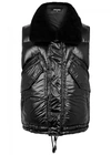 DSQUARED2 BLACK SHEARLING-LINED GLOSSED SHELL GILET