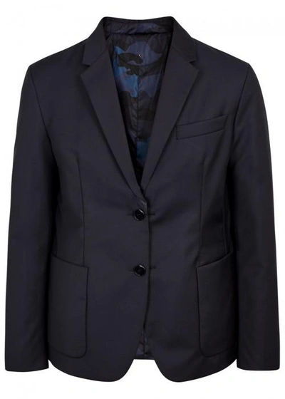 Valentino Navy Reversible Wool Blend Blazer In Black