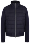 HERNO NAVY PANELLED WOOL BOMBER JACKET