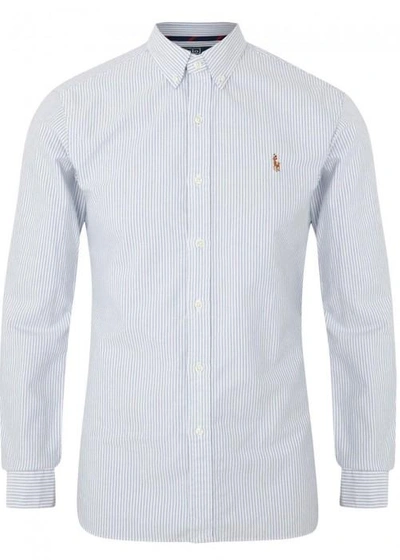 Polo Ralph Lauren Striped Slim Piqué Cotton Oxford Shirt In Blue And White