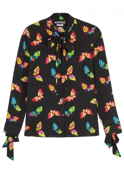 Boutique Moschino Butterfly-print Silk Blouse In Black