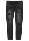 BALMAIN CHARCOAL DISTRESSED SKINNY JEANS