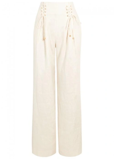 Zimmermann Painted Heart Wide-leg Linen Trousers In Cream