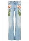 GUCCI FLORAL-APPLIQUÉD FLARED JEANS