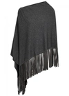 ARMANI COLLEZIONI GREY FRINGED WOOL BLEND PONCHO