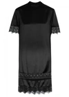 GIVENCHY BLACK LACE-TRIMMED SILK DRESS