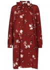 VALENTINO BURGUNDY FLORAL-PRINT SILK DRESS