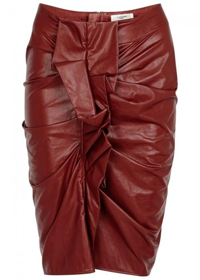 Isabel Marant Étoile Zephi Ruched Faux Leather Pencil Skirt In Burgundy