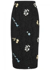 N°21 BLACK FLORAL-EMBROIDERED LACE PENCIL SKIRT