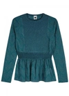 M MISSONI TEAL METALLIC-KNIT TOP