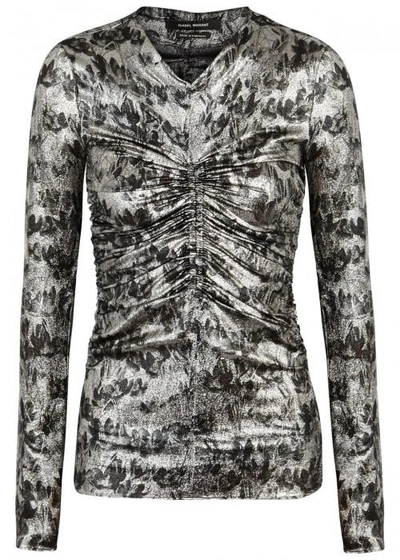 Isabel Marant Diego Ruched Floral-print Stretch Silk-blend Top In Multicoloured