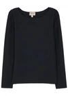 ARMANI COLLEZIONI NAVY WAFFLE-KNIT STRETCH JERSEY TOP