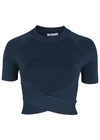 ALEXANDER WANG T T BY ALEXANDER WANG NAVY CROSS-OVER STRETCH JERSEY TOP