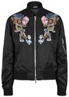ALEXANDER MCQUEEN BLACK EMBROIDERED SHELL BOMBER JACKET