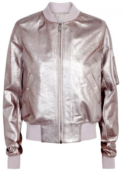 Rick Owens Lilac Metallic Leather Bomber Jacket In Pink