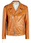 LOEWE CARAMEL WHIPSTITCHED LEATHER BIKER JACKET