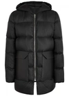 RICK OWENS BLACK QUILTED SHELL COAT