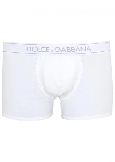 Dolce & Gabbana Logo-jacquard Cotton-blend Boxer Briefs In White
