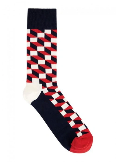 Happy Socks Filled Optic Cotton Blend Socks In Red